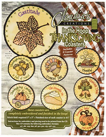 Claudia's Creations In The Hoop Thanksgiving Coasters Pattern