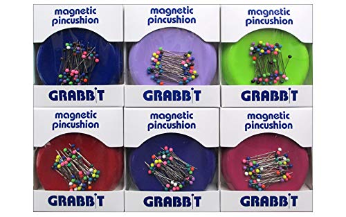 Grabbit Magnetic Sewing Pincushion with 50 Plastic Head Pins - Assorted Colors