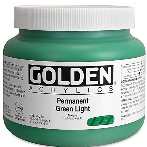 Golden Heavy Body Acrylic 32 oz Jar - Permanent Green Light