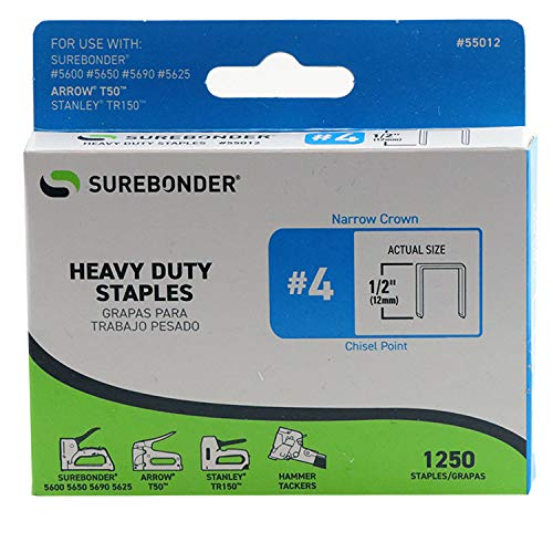 Surebonder 55012 Heavy Duty 1/2-Inch Length Staples, Arrow T50 Type, 1250 Count