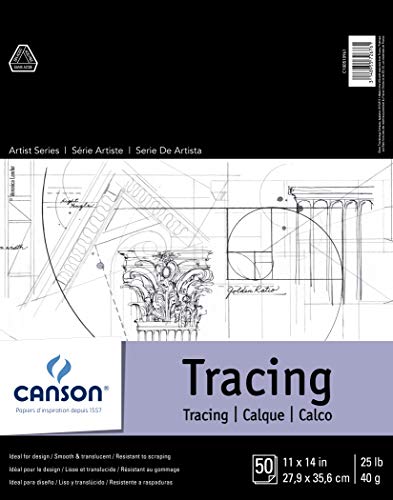 Canson Foundation Tracing Paper Pad for Ink, Pencil and Markers, Fold Over, 25 Pound, 11 x 14 Inch, 50 Sheets