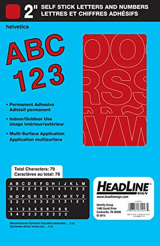 Headline Sign 31213 Stick-On Vinyl Letters and Numbers, Red, 2-Inch