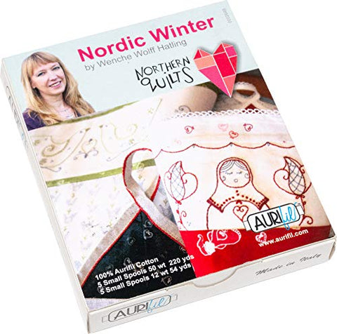 Northern Quilts Nordic Winter Aurifil Thread Kit 5 50wt and 5 12wt Cotton Small Spools