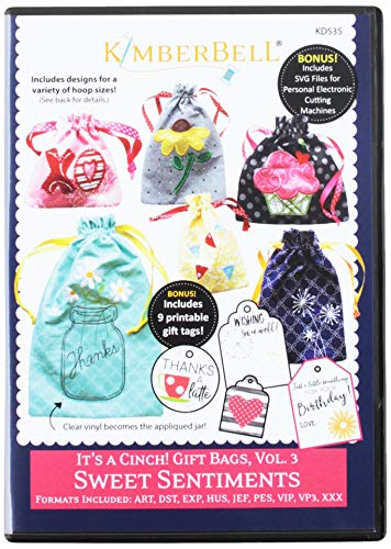 KimberBell - It's a Cinch! Gift Bags, Volume 3: Sweet Sentiments Machine Embroidery CD