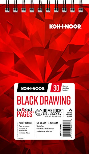 Koh-I-Noor Black Drawing Paper Pad with In and Out Pages, 70lb, 104 GSM, 5.5 x 8.5