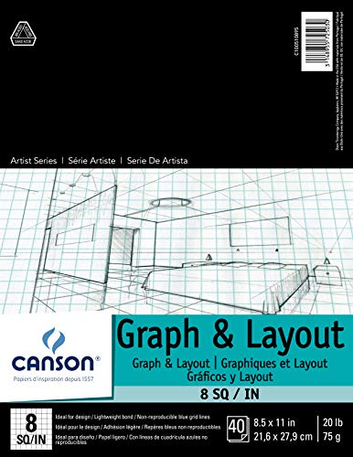 Canson Foundation Series Graph and Layout Paper Pad with Non Reproducible Blue Grid, 20 Pound, 8 by 8 Grid on 8.5 x 11 Inch Paper, 40 Sheets