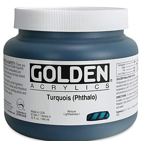 Golden Heavy Body Acrylic - Turquoise (Phthalo) 32oz jar