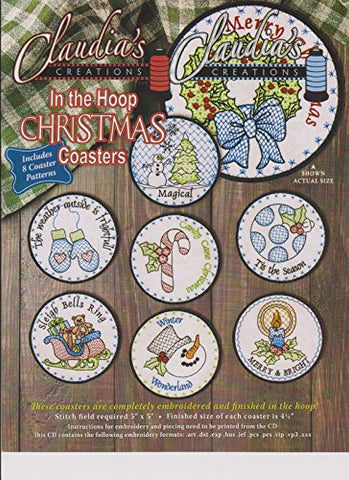 Claudia's Creations 8 in The Hoop Christmas Coasters Machine Embroidery Designs