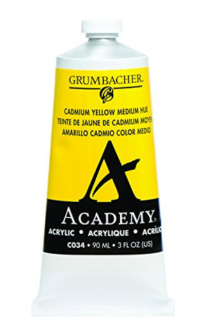 Grumbacher Academy Acrylic Paint, 90ml/3 oz Metal Tube, Cadmium Yellow Medium Hue (C034)