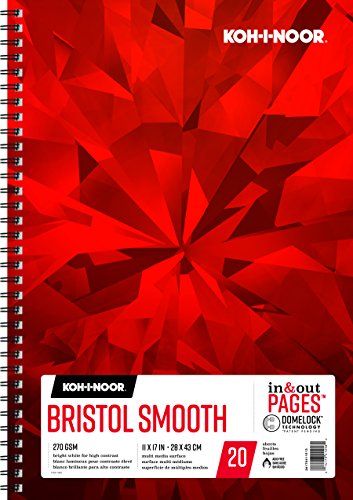 Koh-I-Noor Bristol Smooth Bright White Paper Pad with In and Out Pages, 270 GSM, 11 x 17