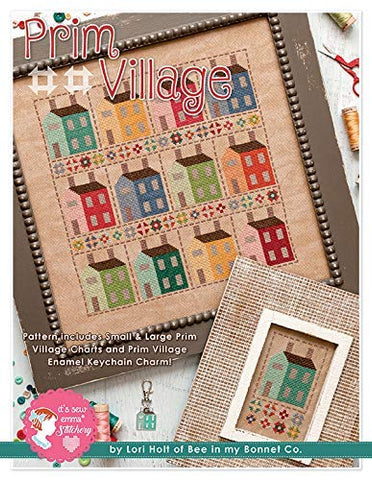 Six Mile Cross Stitch Pattern, Prim Village W/Enamel Charm